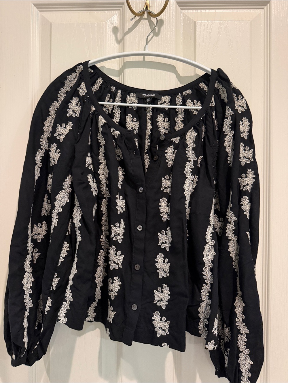 Madewell Black Button-Front Embroidered Blouse NWOT